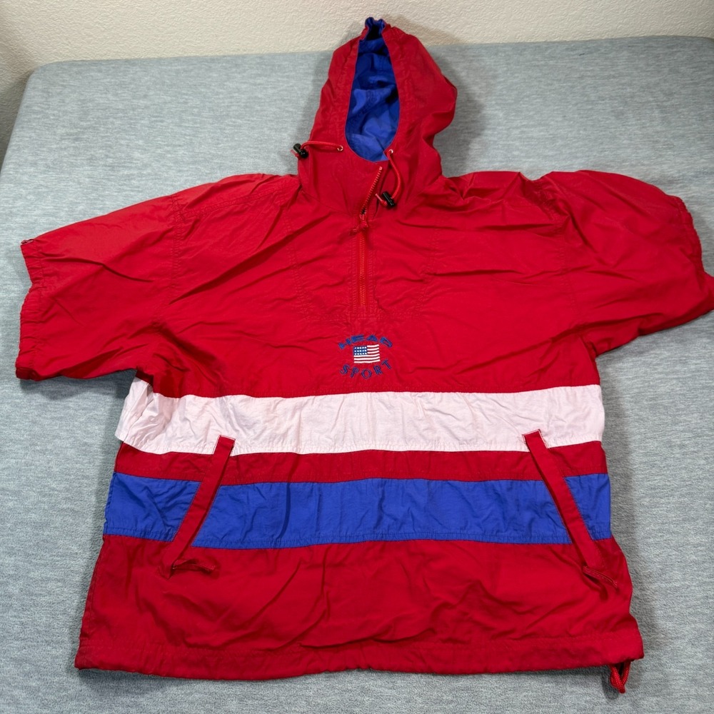 Head Sport Jacket Men XL Red Blue‎ Colorblock Windbreaker Pullover Anorak Hooded